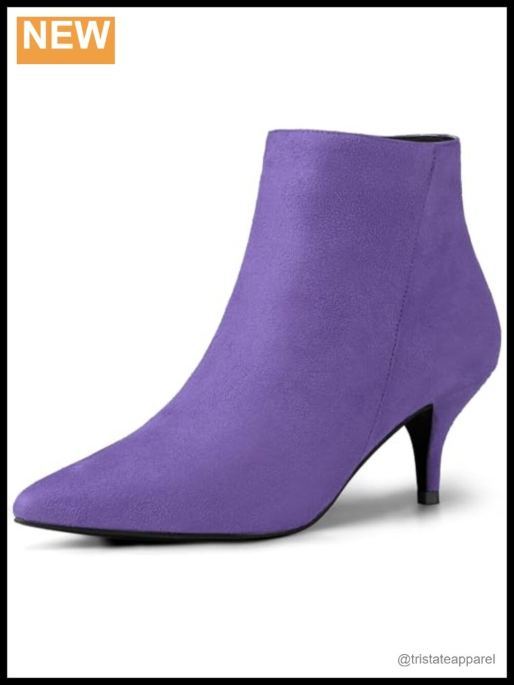 Pointed Toe Stiletto Kitten Heel Ankle Booties Faux Suede Side Zip